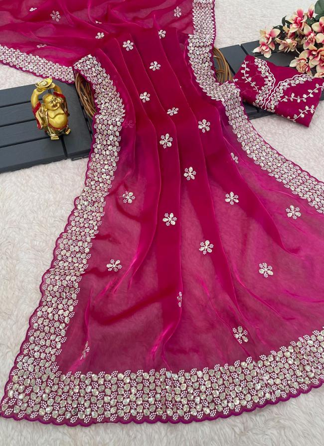 Jimmy Choo Pink Party Wear Embroidery Work Saree